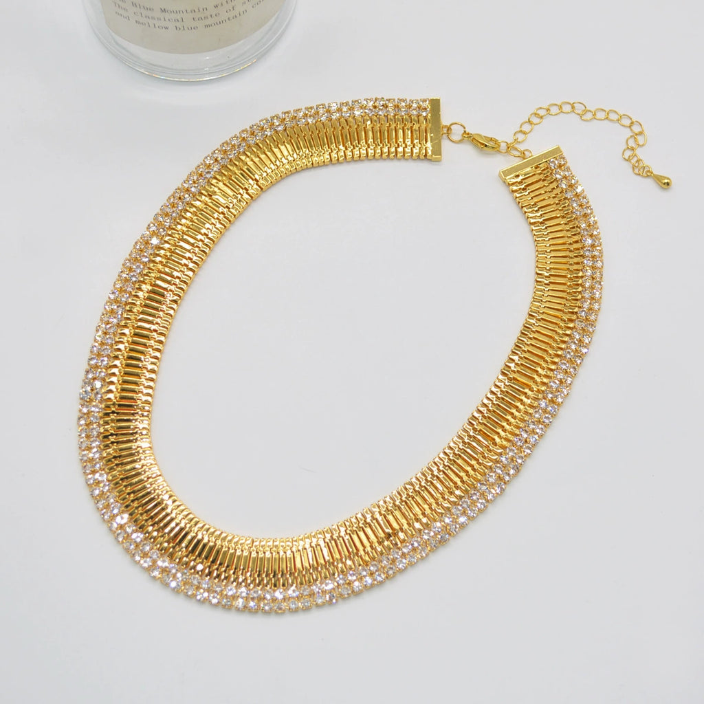 Bulk Gold White Layered Choker Gold Plated Cubic Zirconia Necklace