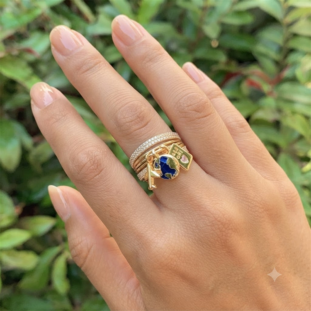Multi Color Stackable Charms Gold Enamel Copper Cocktail Ring Wholesale