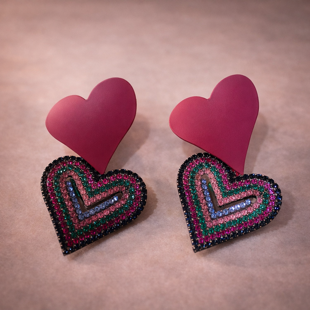 Bulk Multi Color Heart Black Rhinestone Alloy Drop Earrings For Women