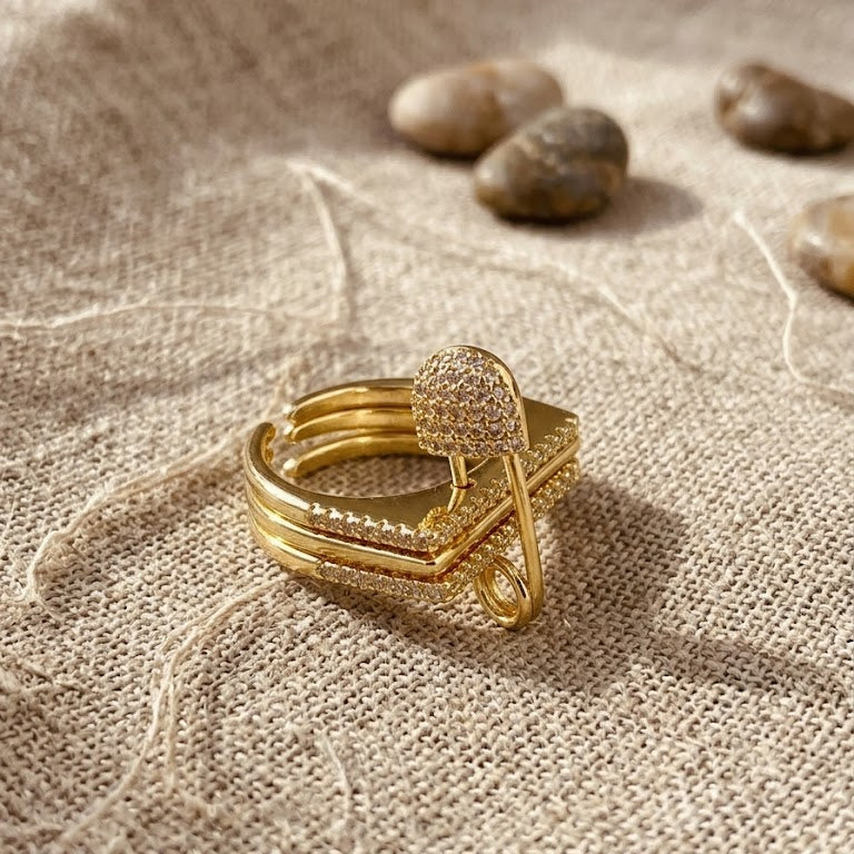 Designer Multi Layer Gold CZ Copper Anti Tarnish Cocktail Ring Bulk