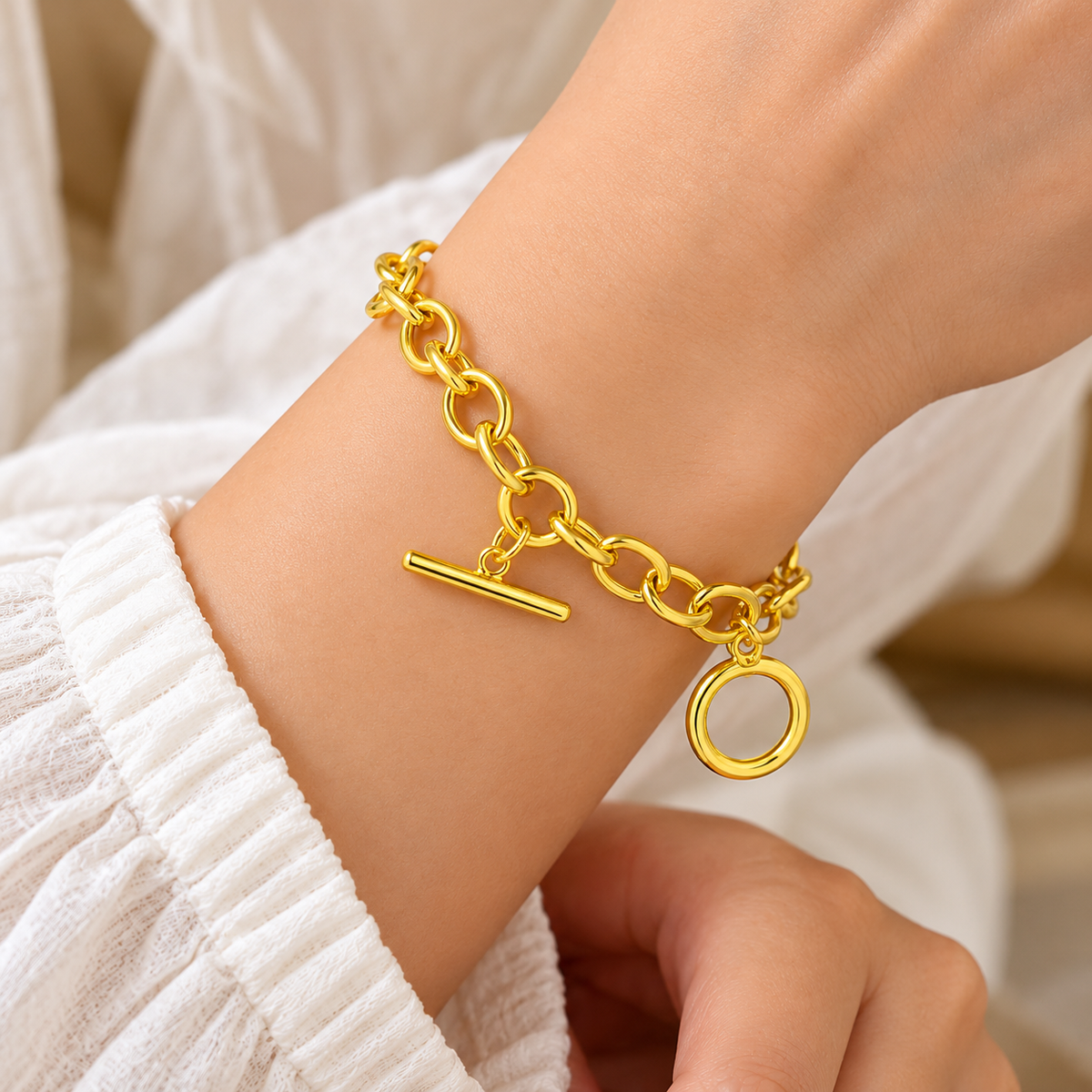 Luxury Gold Plated Chunky Oval Link Chain Toggle Clasp Bracelet Bulk