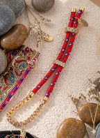 Multi Color Bohemian Braided Gold Cubic Zirconia Fabric Bracelet Women Bulk
