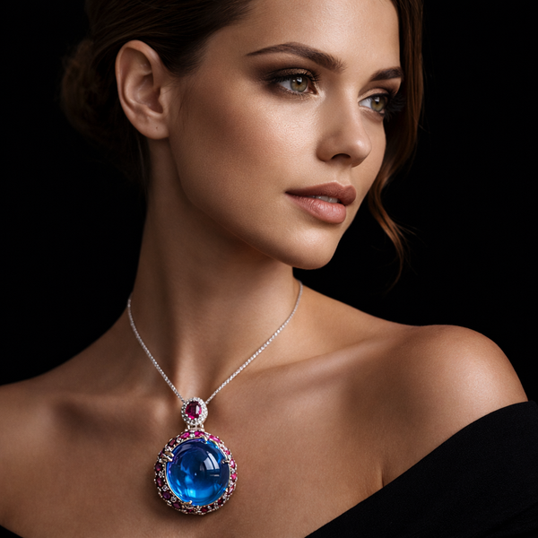 Red Blue Royal Designer Silver CZ Anti Tarnish Copper Pendant Wholesale Main image