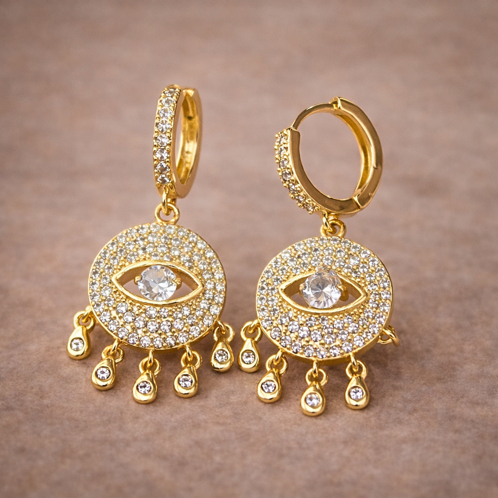 Wholesale Evil Eye Gold Plated CZ Anti Tarnish Copper Hoop Earrings Main image