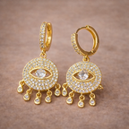 Wholesale Evil Eye Gold Plated CZ Anti Tarnish Copper Hoop Earrings