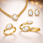 White Elegant Baroque Stone Gold Plated Pearl Necklace Combo Set Bulk