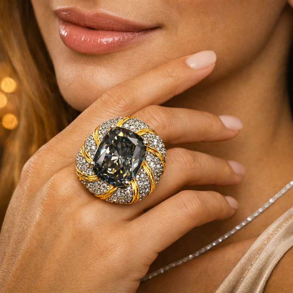 Luxury Cushion Cut Diamond Gold Silver Plated CZ Copper Halo Ring Bulk