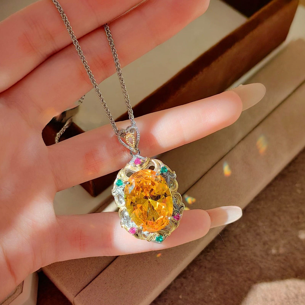 Multi Color Elegant Emerald Oval Gold Silver Copper Necklace Combo Bulk