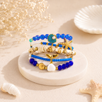 Designer Marine Theme Blue Crystal Gold Plated Pearl Beads Bracelet Bulk