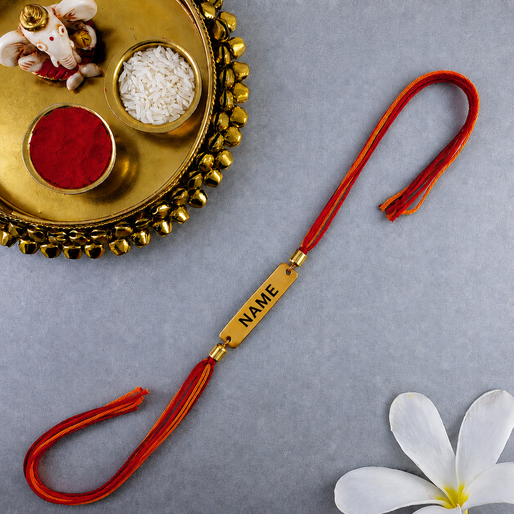 Customized Personalised Engraving Gold Plated Thread Rakhi For Men Bulk