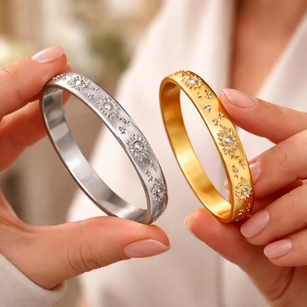 Bulk Sun Pattern Gold Silver Plated CZ Stainless Steel Cuff & Kada Main image