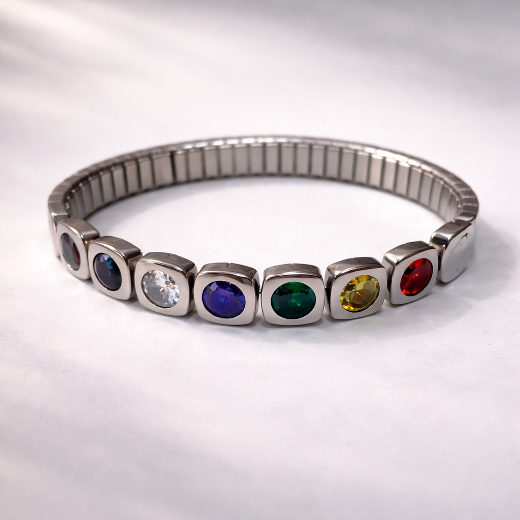 Wholesale Stretchable Square Design Silver CZ Stainless Steel Bracelet