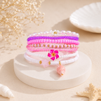 Pink White Flower Shell Layered Gold Plated Pearl Beads Bracelet Bulk