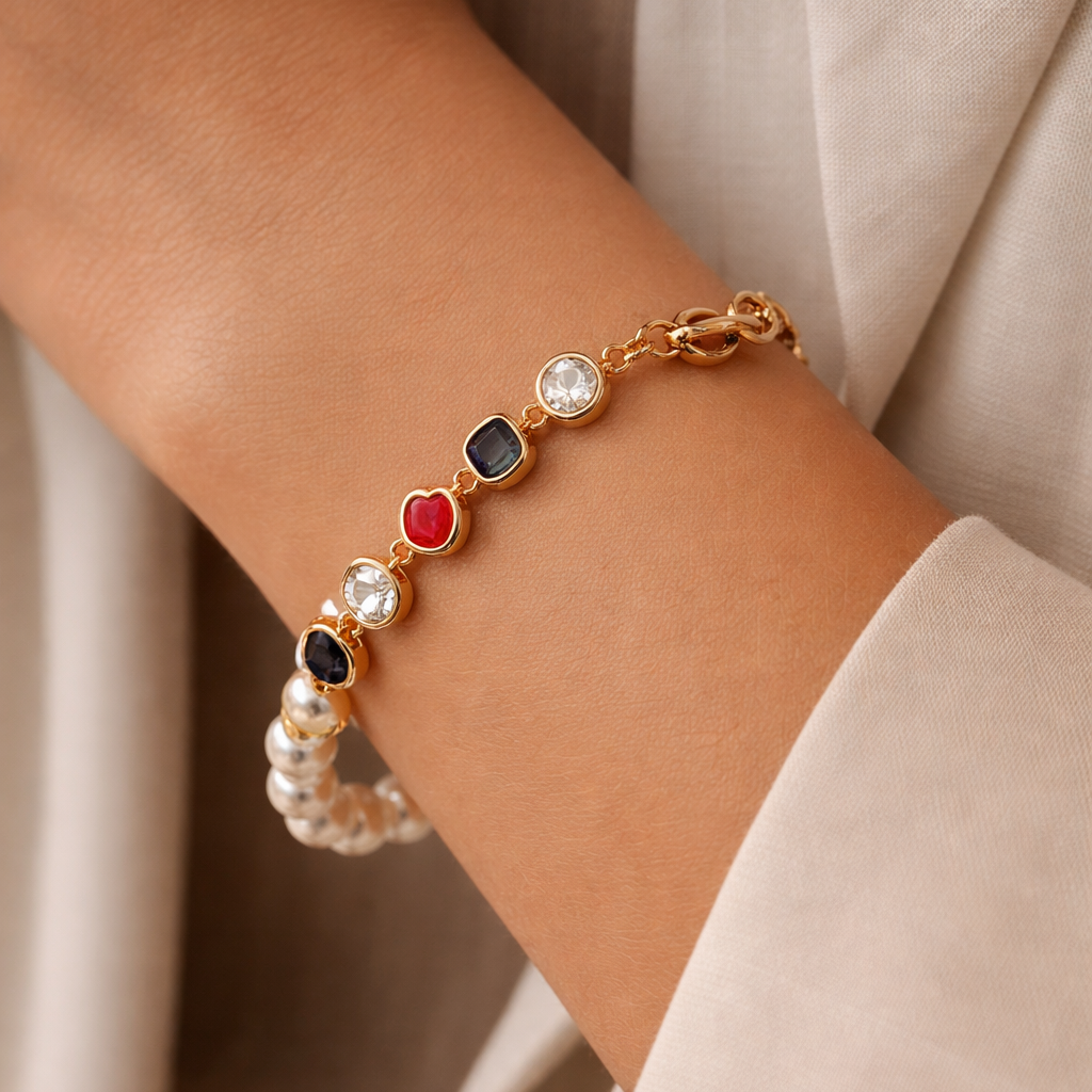 Bulk Multi Color Designer Gold Pearl CZ Anti Tarnish Copper Bracelet Secondary image