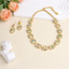White Geometric Link Baguette Gold CZ Copper Necklace Combo Set Bulk