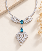 Luxury Silver Plated Blue Teardrop Floral CZ Copper Necklace Wholesale