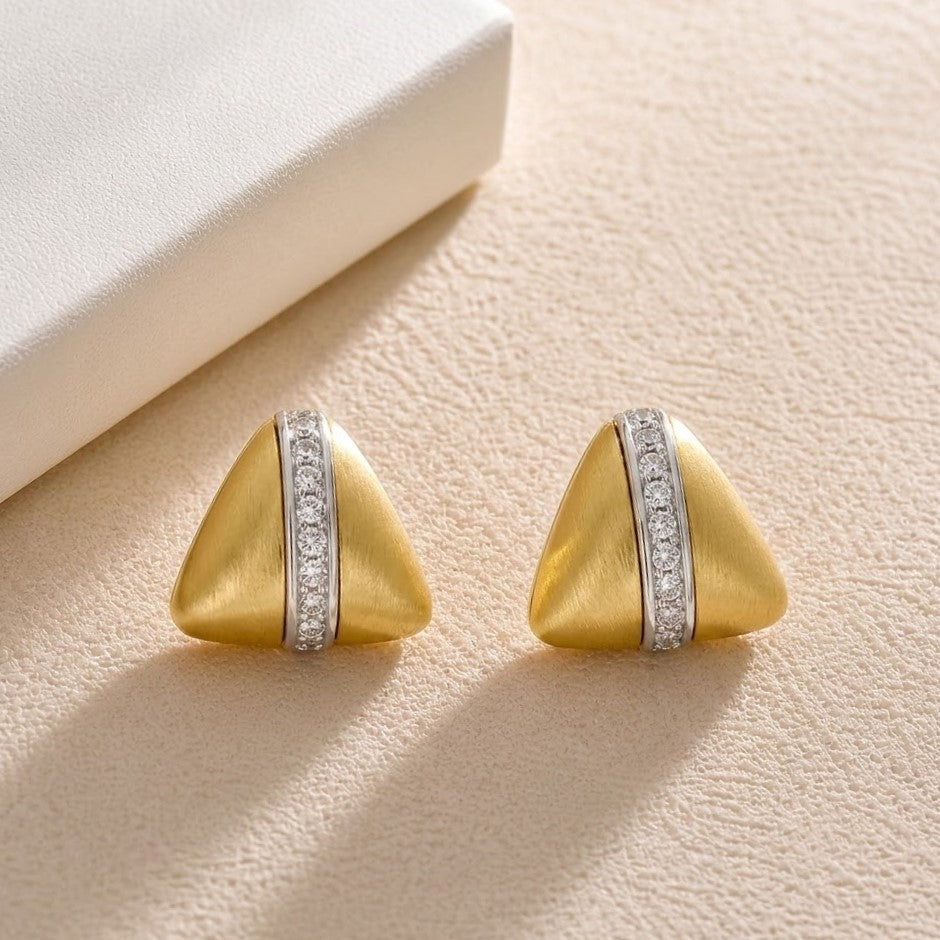 Gold Silver Geometric Cubic Zirconia Copper Stud Earrings For Women Bulk