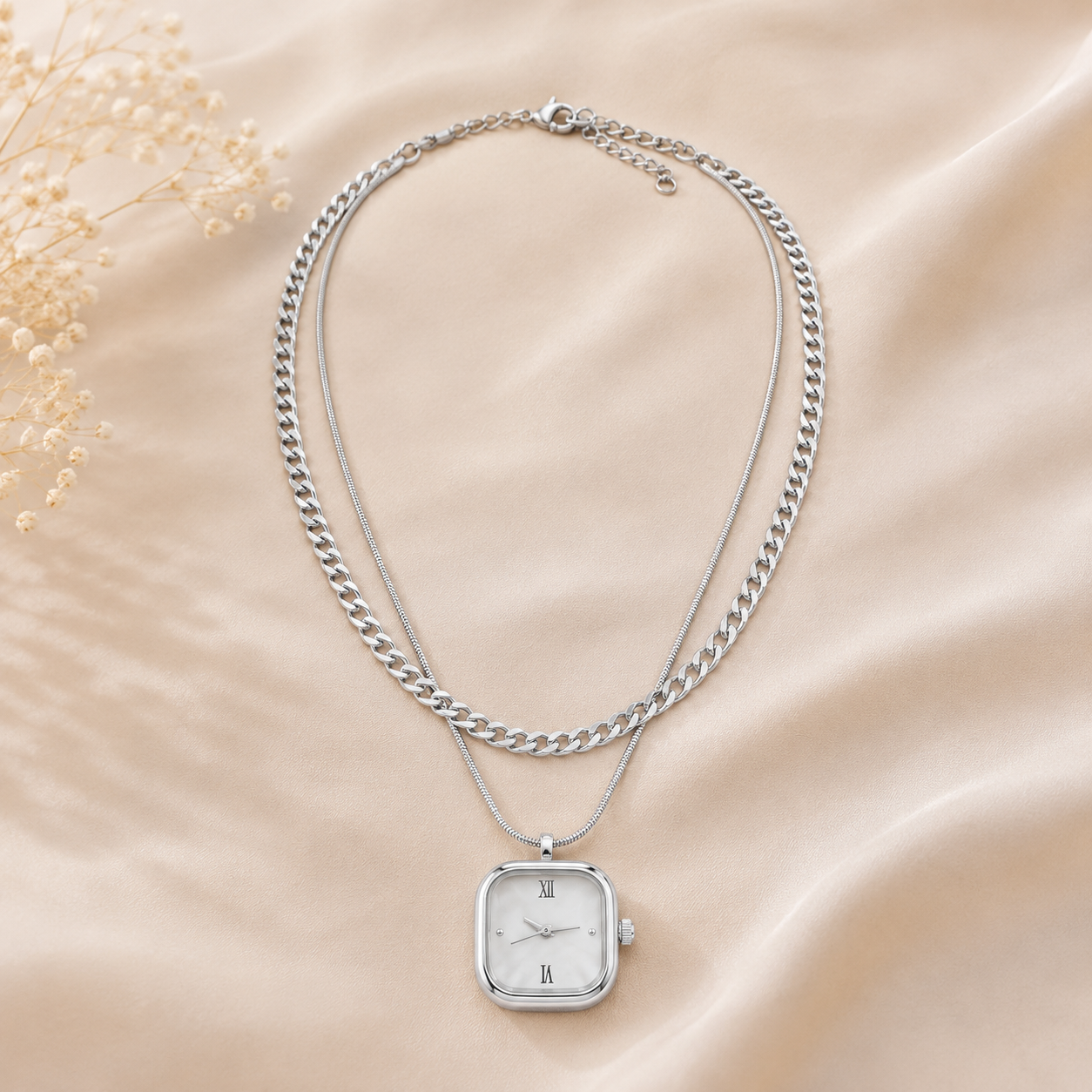 Minimalist Watch Layered Chain Gold Silver Stainless Steel Necklace Bulk