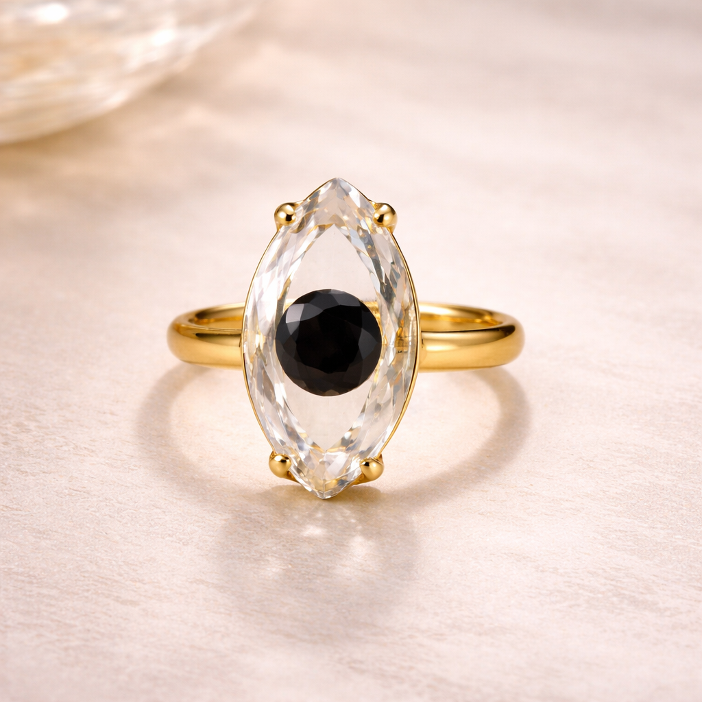 White Marquise Evil Eye Gold Crystal Copper Adjustable Fancy Ring Bulk Secondary image