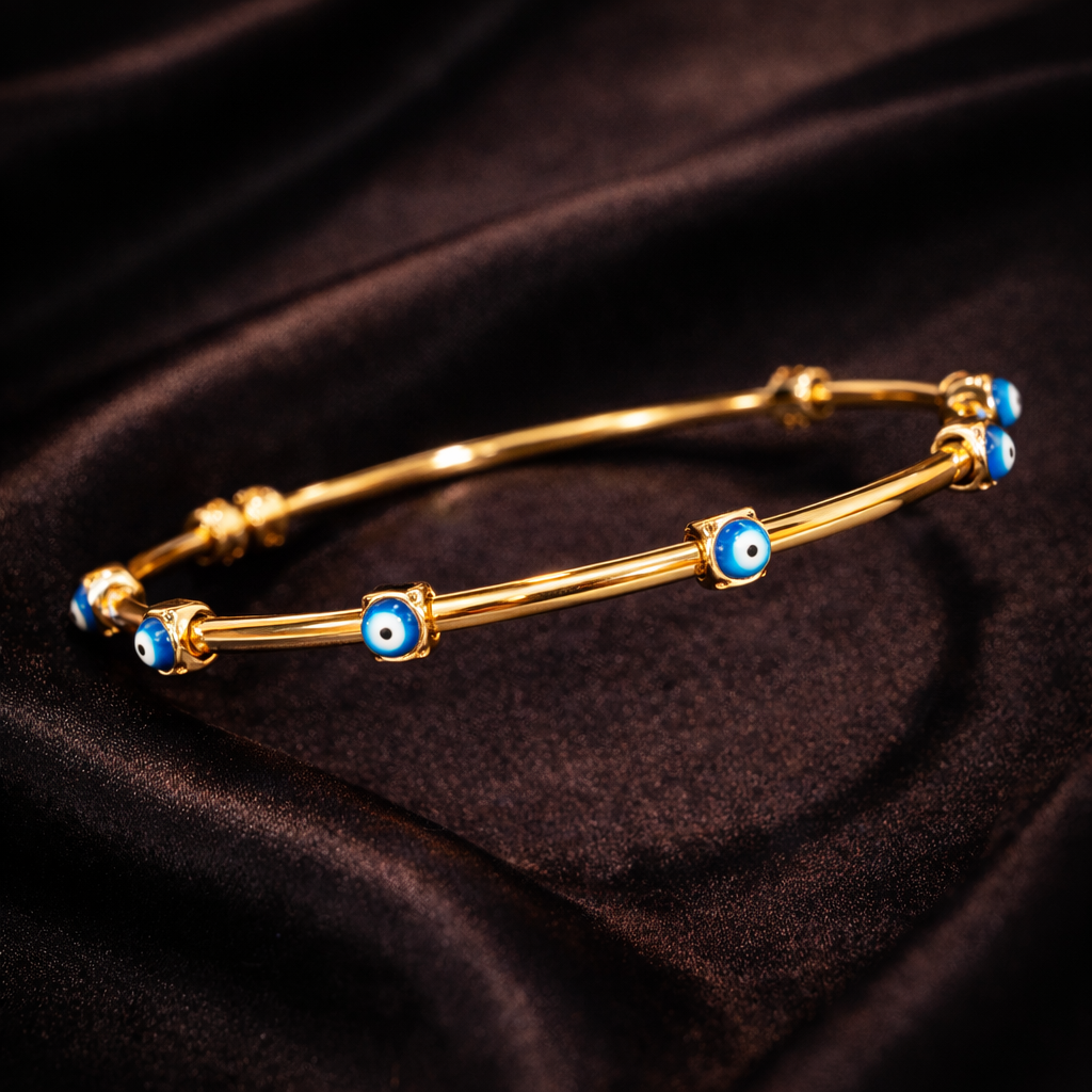 Bulk Blue Evil Eye Gold Plated Enamel Anti Tarnish Copper Cuff & Kada Secondary image