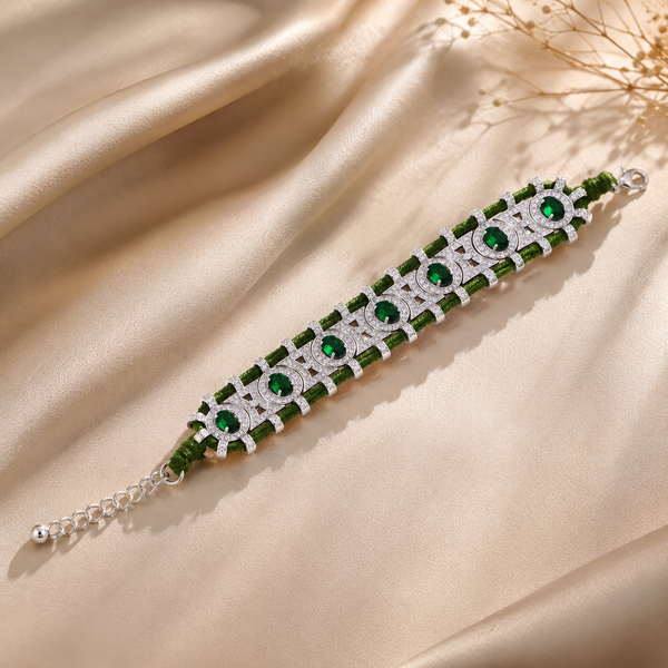 Emerald Green Silver Plated CZ Multi-Strand Thread Bracelet Wholesale Secondary image