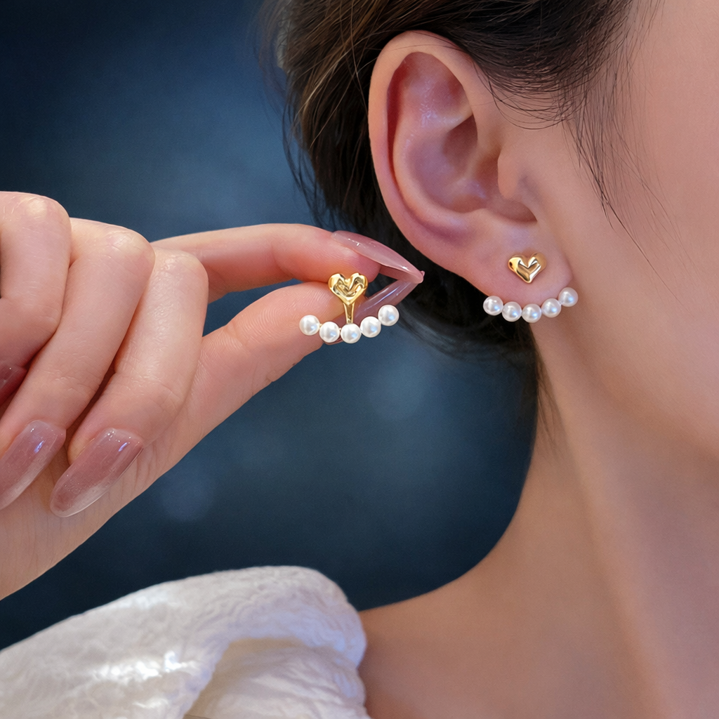 White Heart Gold Plated Pearl Alloy Stud Earrings For Women Wholesale