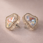 Bulk White Heart Sparkling Gold Plated Rhinestone Alloy Stud Earrings