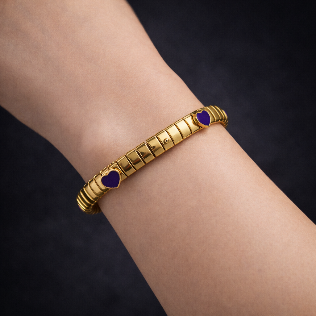 Purple Heart Gold Silver Anti Tarnish Stainless Steel Bracelet Bulk