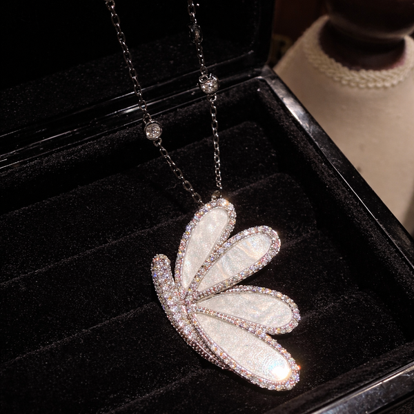 Bulk Butterfly Silver Plated Cubic Zirconia Pendant Chain Necklace Main image