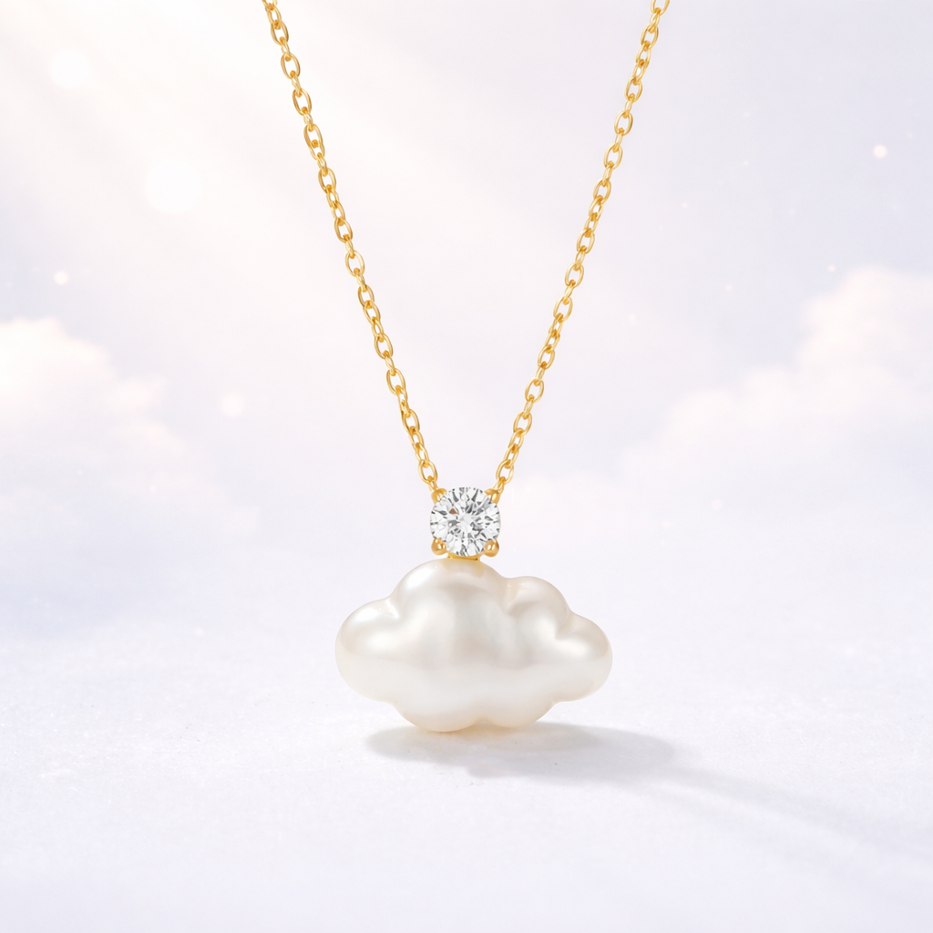 Cute White Cloud Charm Gold CZ Pearl Anti Tarnish Copper Necklace Bulk