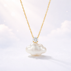 Cute White Cloud Charm Gold CZ Pearl Anti Tarnish Copper Necklace Bulk