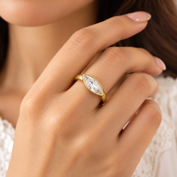 Marquise Cut Gold Plated Rhinestone Stainless Steel Fancy Ring Bulk Main image