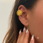 Luxury Sun Face Gold Plated Stainless Steel Ear Cuff Earrings Bulk