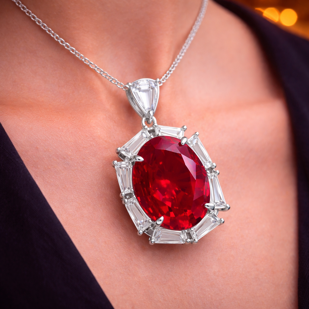 Premium Oval Cut Silver Plated CZ Anti Tarnish Copper Pendant Wholesale Main image