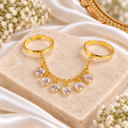 Designer Multi Finger Gold Plated CZ Heart Chain Adjustable Ring Bulk