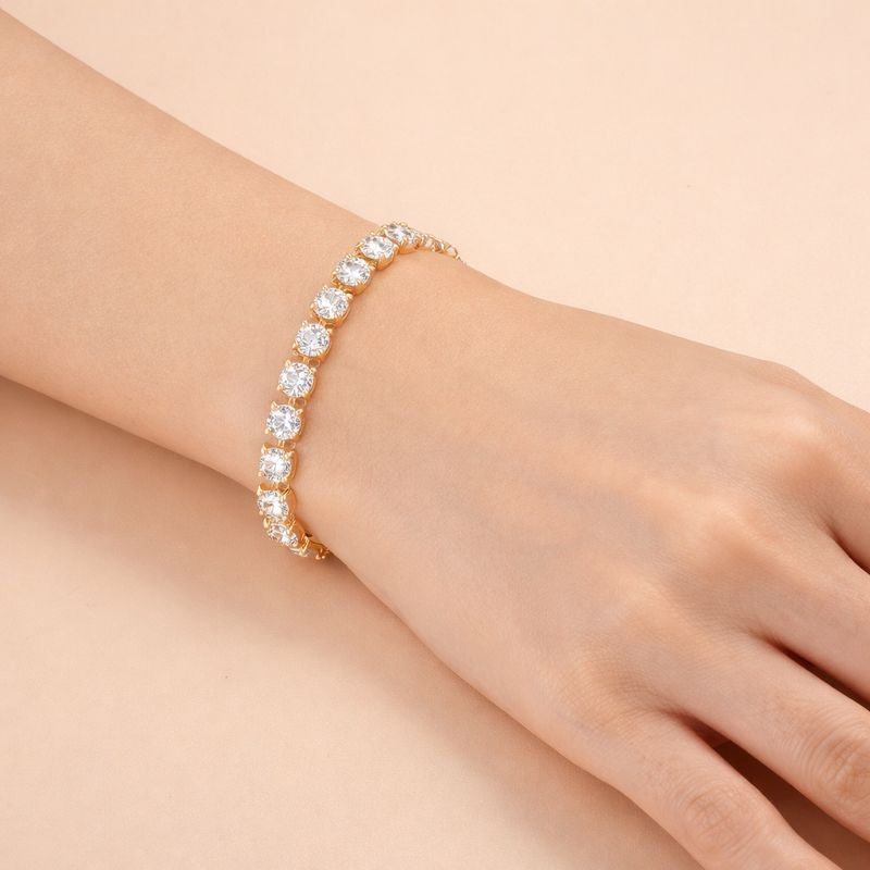 Wholesale Classic Round Cut Gold Silver CZ Anti Tarnish Copper Bracelet Main image