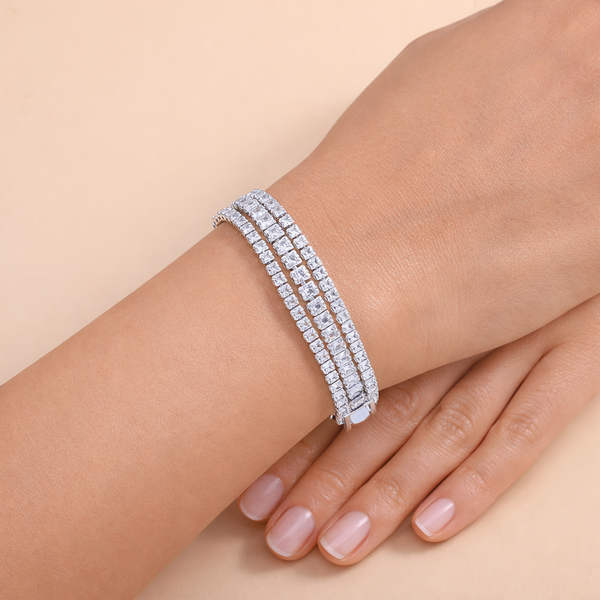 Bulk Layered Two Row Square Cut Gold Silver Plated CZ Copper Bracelet Main image