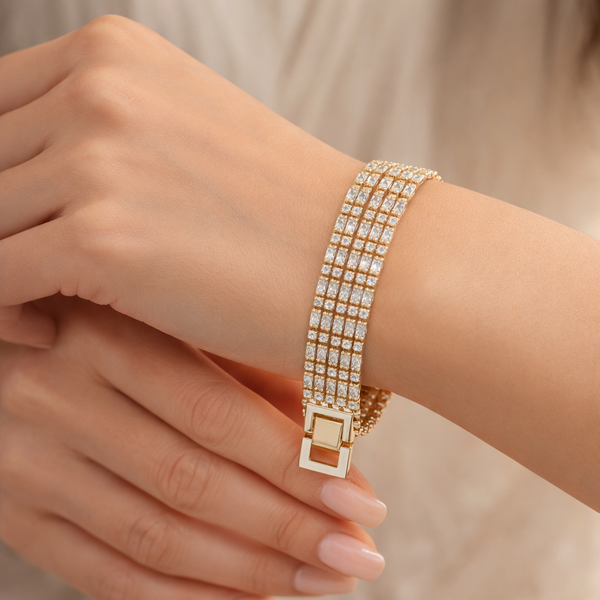 Wholesale Layered Luxury Five Row Gold Silver Plated CZ Copper Bracelet Secondary image