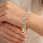 Wholesale Layered Luxury Five Row Gold Silver Plated CZ Copper Bracelet