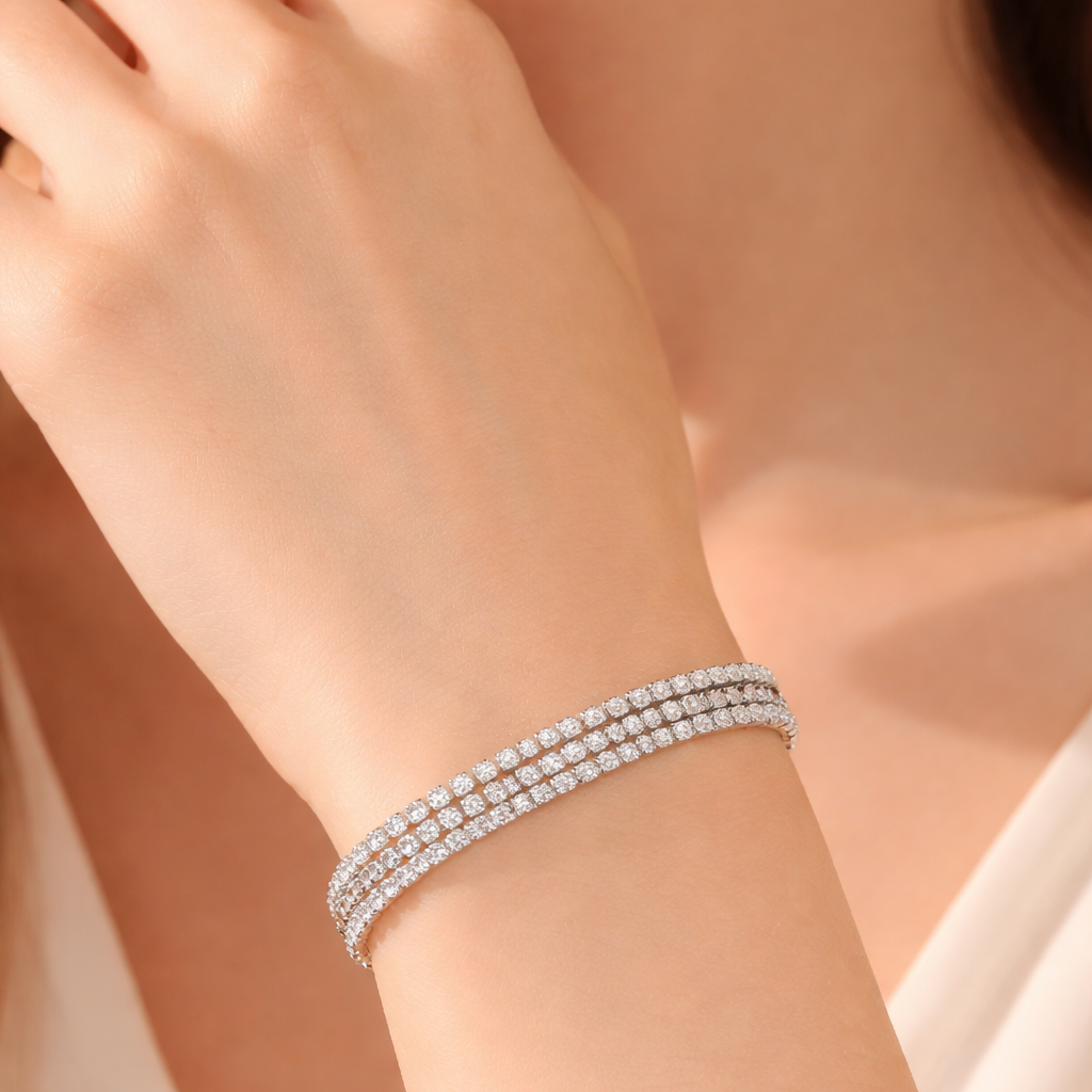Bulk Classic Two Row Round Gold Silver Plated CZ Copper Bracelet