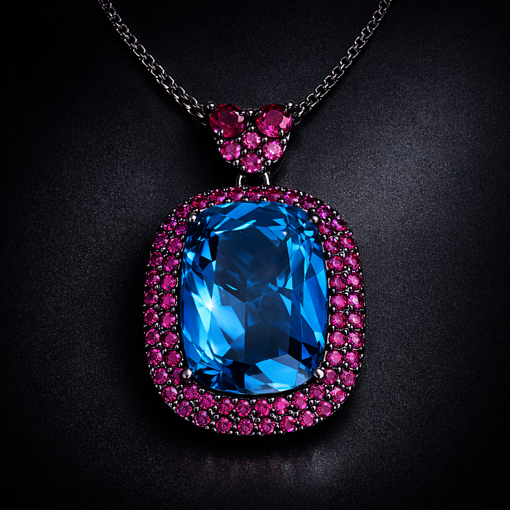 Luxury Emerald Cut Black CZ Anti Tarnish Copper Pendant Chain Wholesale
