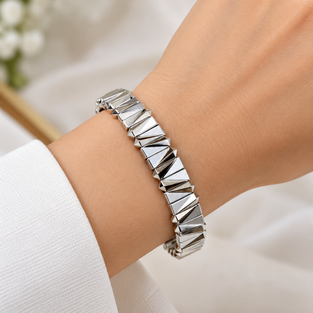 Designer Geometric Stretchable Gold Silver Plated Copper Bracelet Bulk