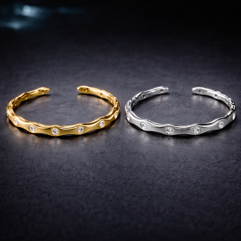 Bulk Wave Style Gold Silver CZ Anti Tarnish Stainless Steel Bracelet Main image