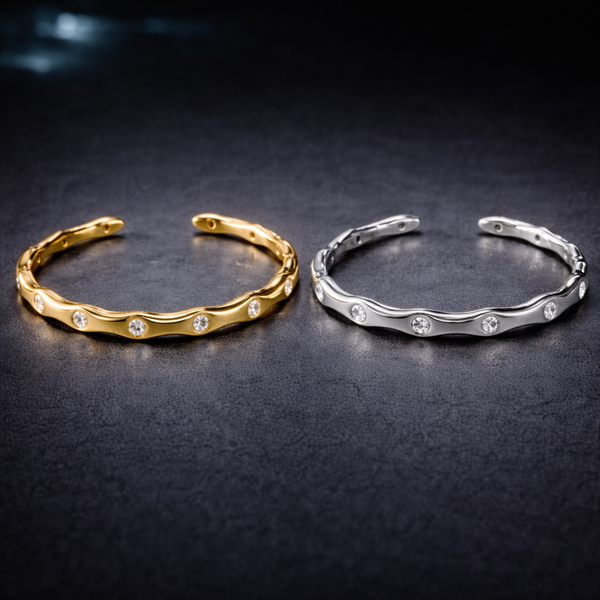 Bulk Wave Style Gold Silver CZ Anti Tarnish Stainless Steel Bracelet Main image