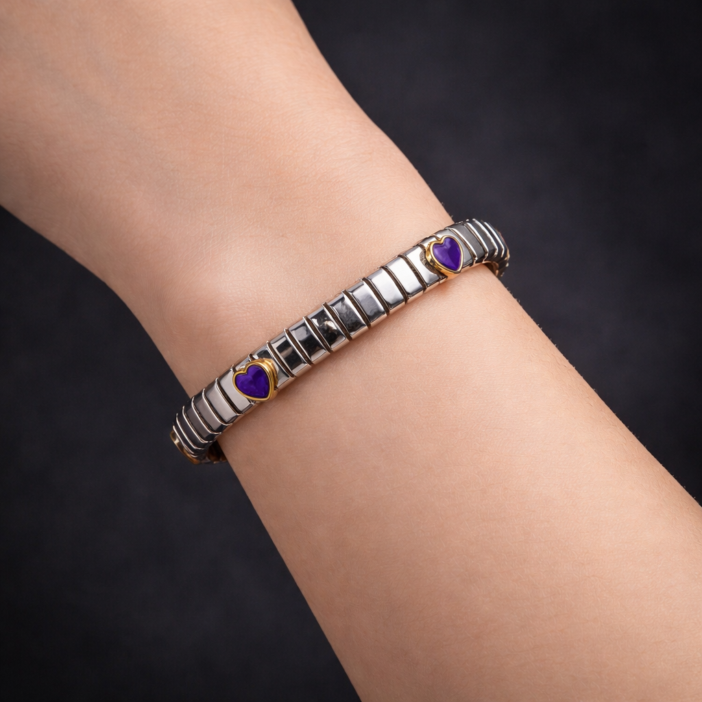 Purple Heart Gold Silver Anti Tarnish Stainless Steel Bracelet Bulk