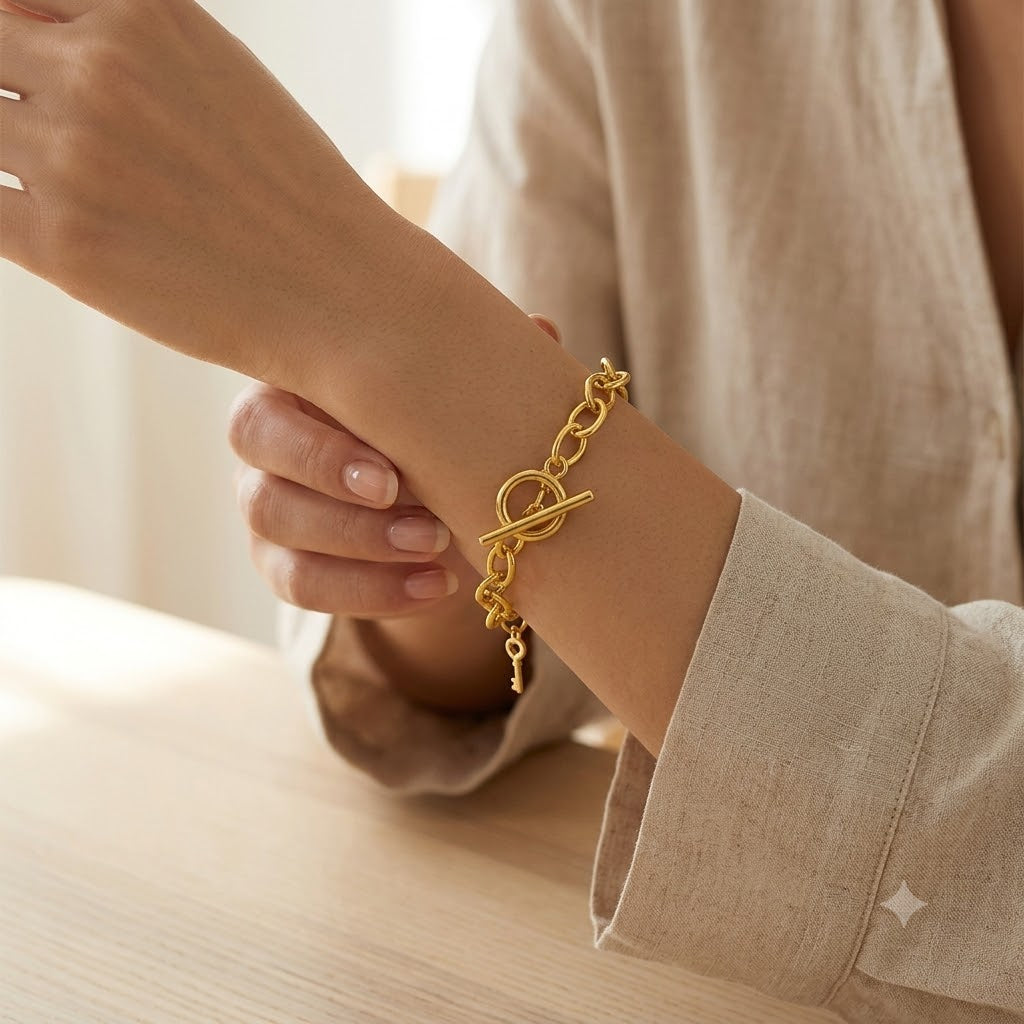 Luxury Gold Plated Chunky Oval Link Chain Toggle Clasp Bracelet Bulk