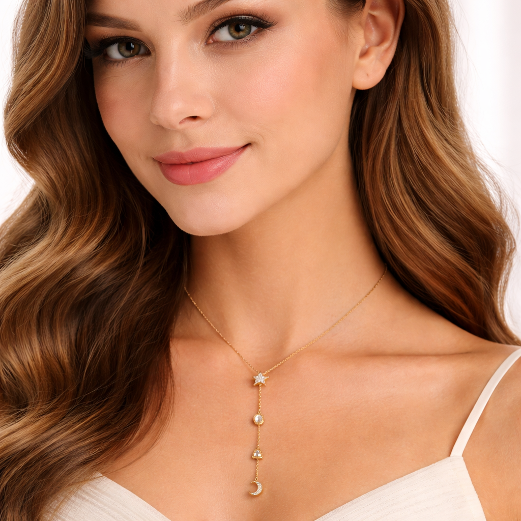 Minimal Star Moon Gold Plated CZ Anti Tarnish Copper Necklace Wholesale Secondary image