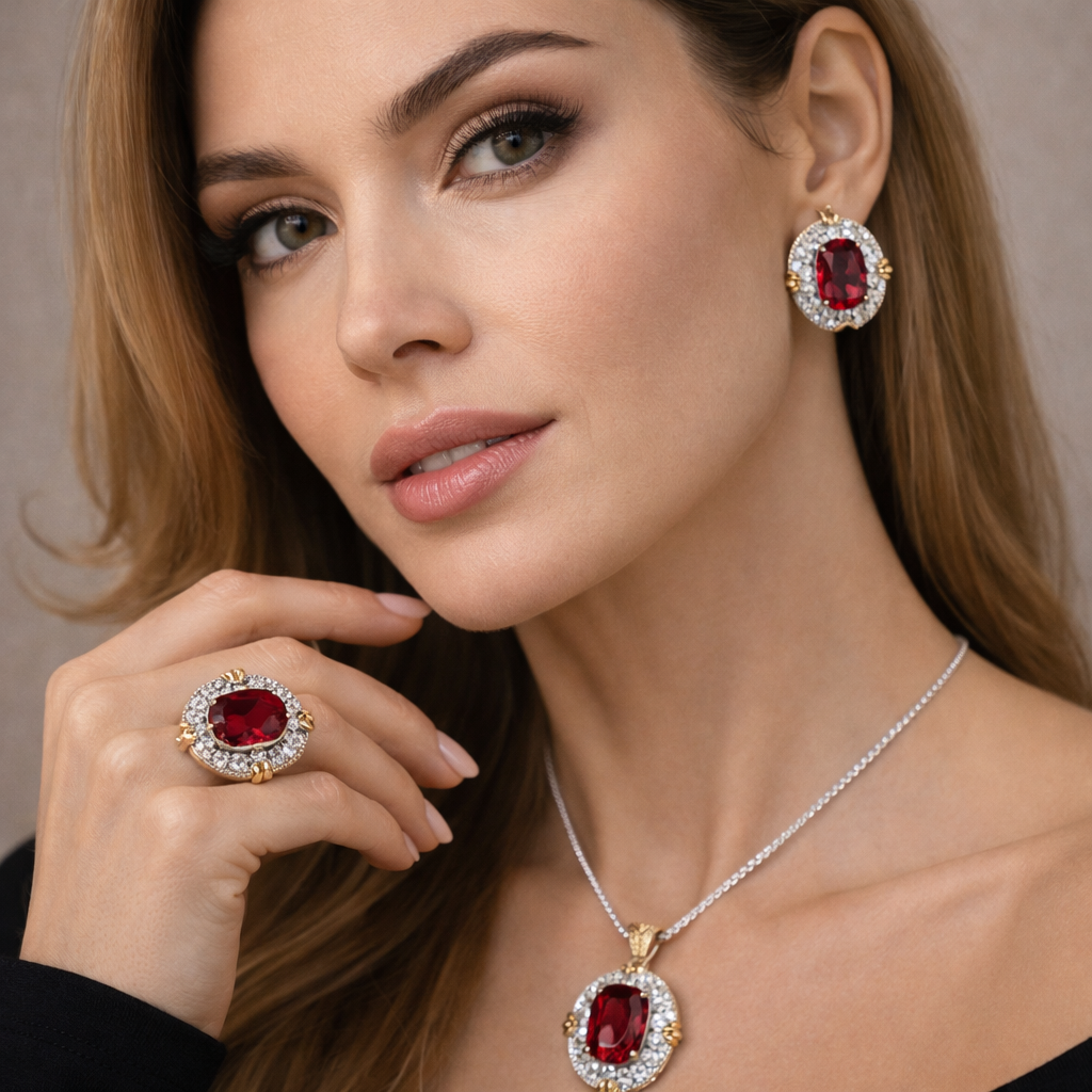 Elegant Round Shape Gold Plated CZ Copper Necklace Combo Set Wholesale