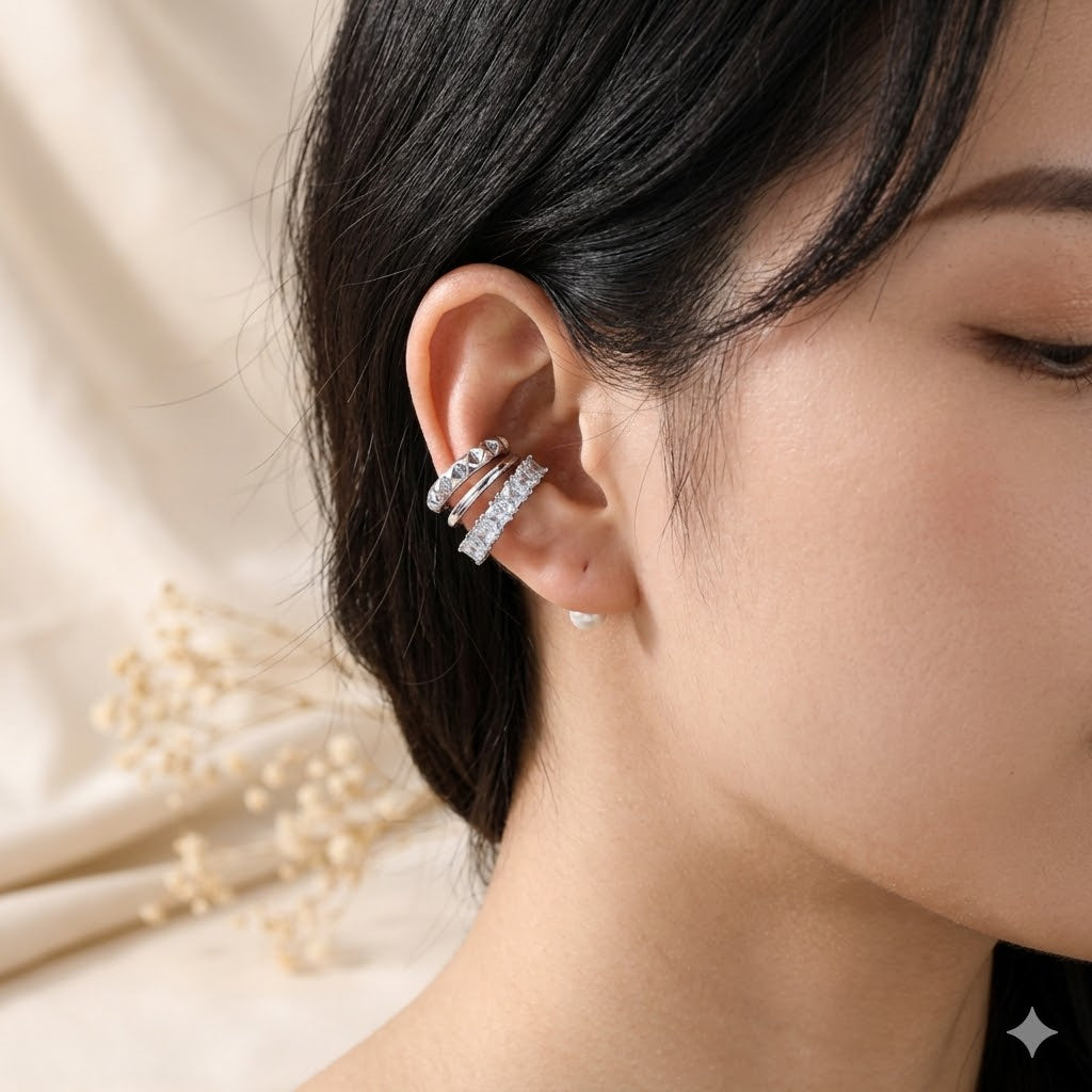 Modern Glam Gold Silver CZ Anti Tarnish Copper Ear Cuff Earrings Bulk