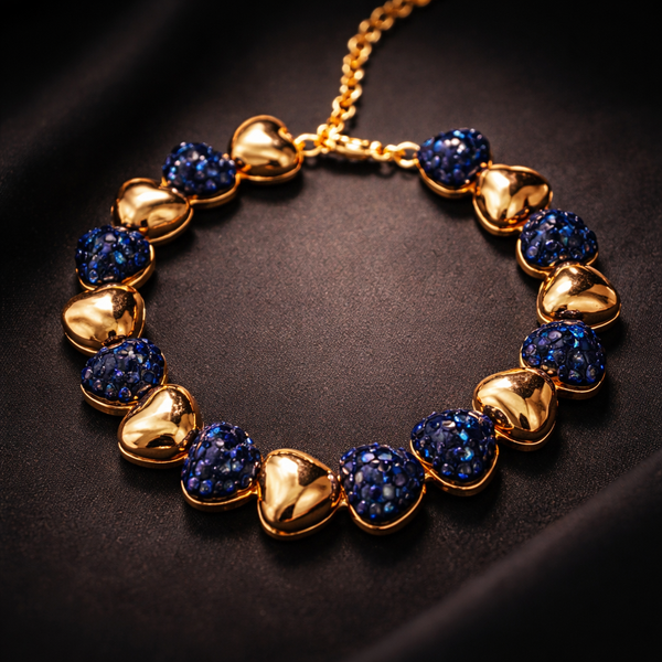 Bulk Blue Heart Gold Plated CZ Anti Tarnish Copper Bracelet For Women Main image